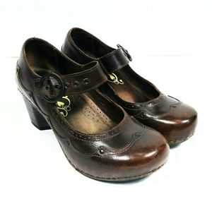 Dansko Nevin Brown Scallop Leather Strapped Clogs